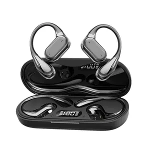 Q39 Open Ear Clip Wireless Earbuds Bone Conduction Headphones, Bluetooth 5.4,Open Ear Design,Built-in Mic, IPX5 Waterproof,Ear Hooks Ear Buds Design for Running Fitness,Black Audio headphones bluetooth