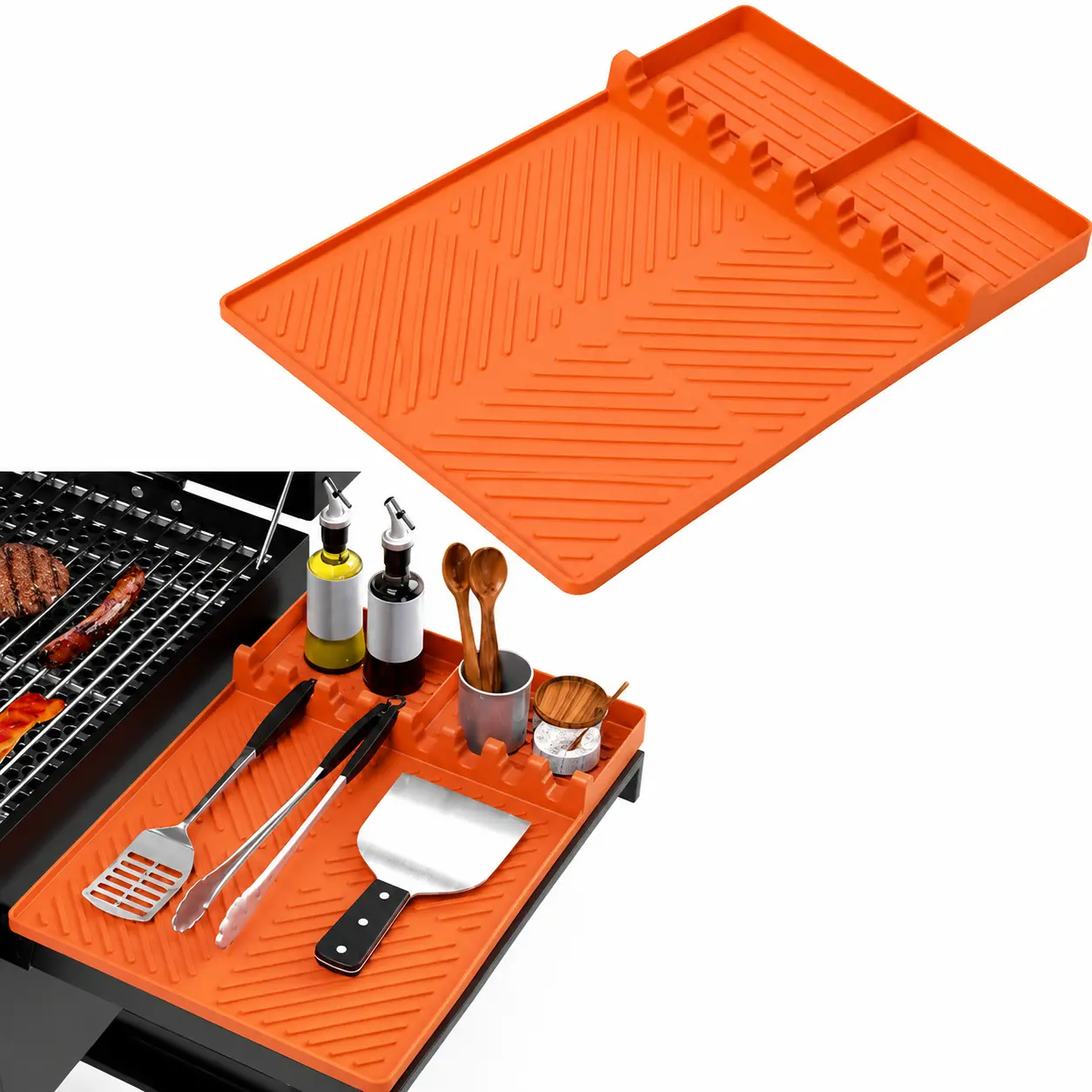 Blackstone Silicone Grill Side Shelf Mat, for Outdoor Backyard Barbecue & Home Griddle Cooking, 16x11.5 Inch Heat Resistant Accessory, Non-Slip Oil-Proof Holder for Spatulas, Tongs and Sauces