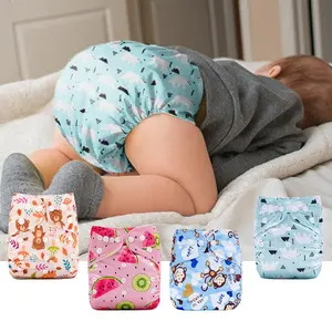 4pcs Printed Multicolor Cloth Diaper Set, Washable and Reusable, Soft and Breathable Fleece Lining, High Absorption Capacity for Baby Skin Care