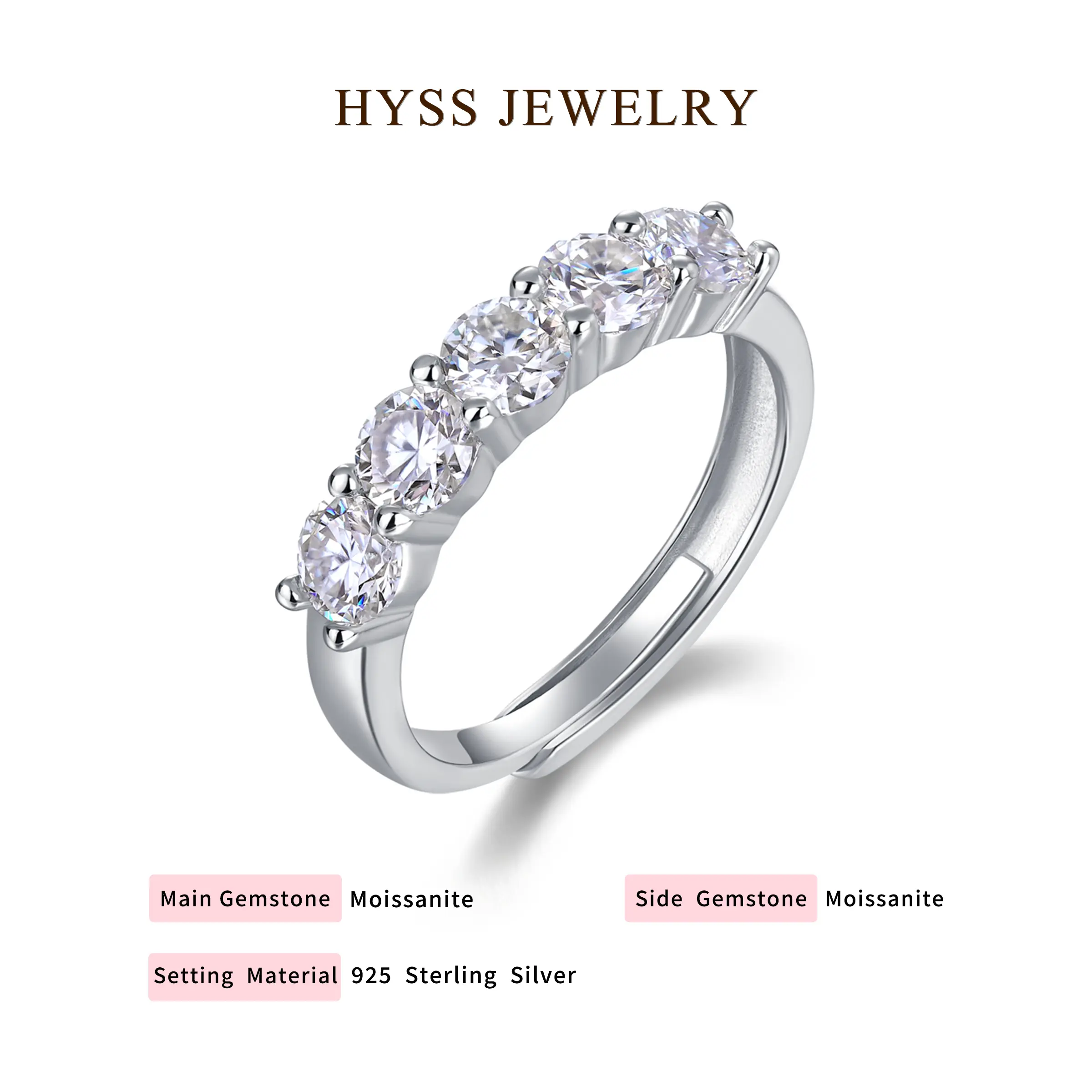 [45] HYSS MELODY 5-Stone D Color VVS1 Moissanite Ring | 925 Sterling Silver Band Size 4-11 for Women a wedding band, anniversary gift, birthday gift