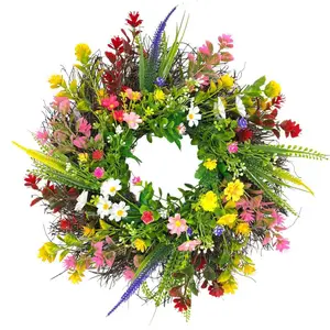 Artificial Flower Wreath, 1 Count Colorful Faux Flower Wreath, Decorative Flower Wreath for Home Party Wedding, Home Decor Supplies, Artificial Hanging Flowers