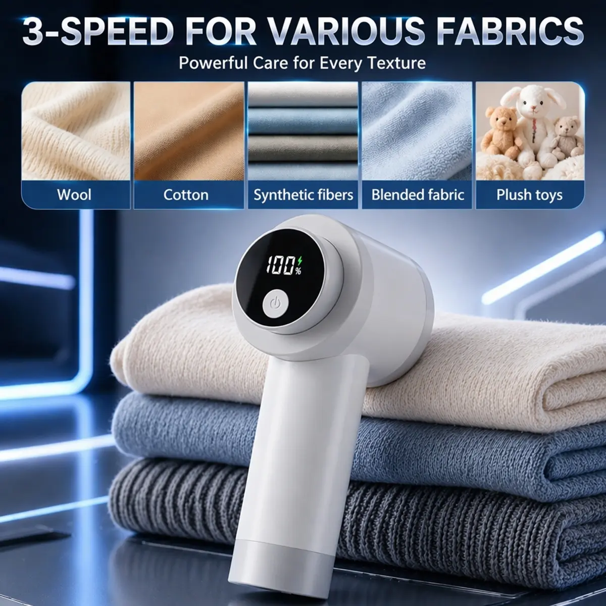 Powerful Fabric Shaver for Clothes Rechargeable, Electric Lint Remover with Digital Display, Fast Fuzz Pill Remover for Sweaters Couch Blanket Furniture, Portable Cleaning Tool