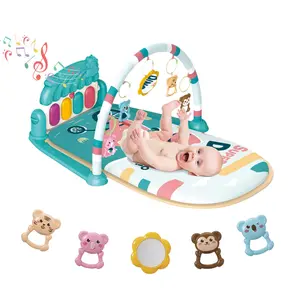 dearlomum Baby Play Mat Baby Gym Piano Tummy Time Activity Mat with 5 Sensory Toys Music Lights for Newborn Boys Girls Blue - Nursery