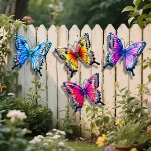 4-Piece Set 3D Iron Butterfly Wall Decor, Garden Outdoor Hanging Art, Garden Accessories, Creative Painted Metal Craft, Unique Home Decoration