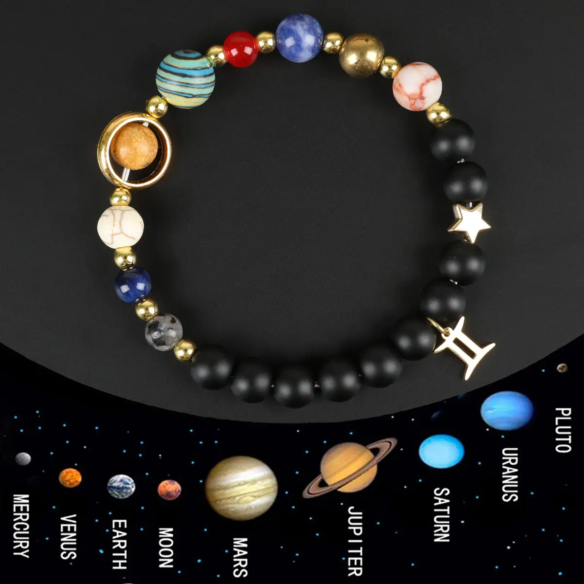 GADASLUY Boho Stone Bracelet, Natural Galaxy Beaded Strand with Zodiac Crystal for Men & Women, Birthday Gift, Bracelets, Aries, Gemini, Galaxy Theme, Bohemian, Taurus, Casual Wear, Zodiac Stars, Adults, Celestial Symbol Bracelets & Bangles