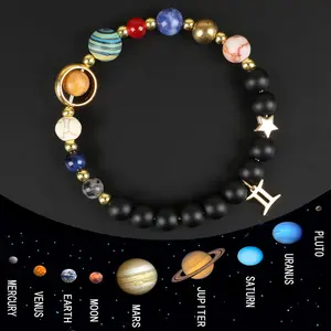 GADASLUY Natural Stone Galaxy Beaded Strand - 1pc Elegant Boho 12 Constellation Space Design Glass Beads for Men - Ideal for Daily Wear & Gift-Giving