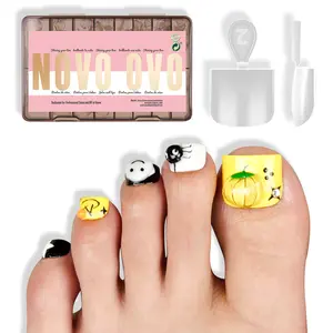 NOVO OVO Extra Short XS XXS Toe Nail Tips Sharp Square Press on Full cover, Soft Gel False Toenail Extension Kit, Pre-etched Clear Matte Fake Nails for Salon DIY Acrylic Pedicure x 16 Sizes 224 Pcs【NO GLUE & TOP COAT INCLUDED】