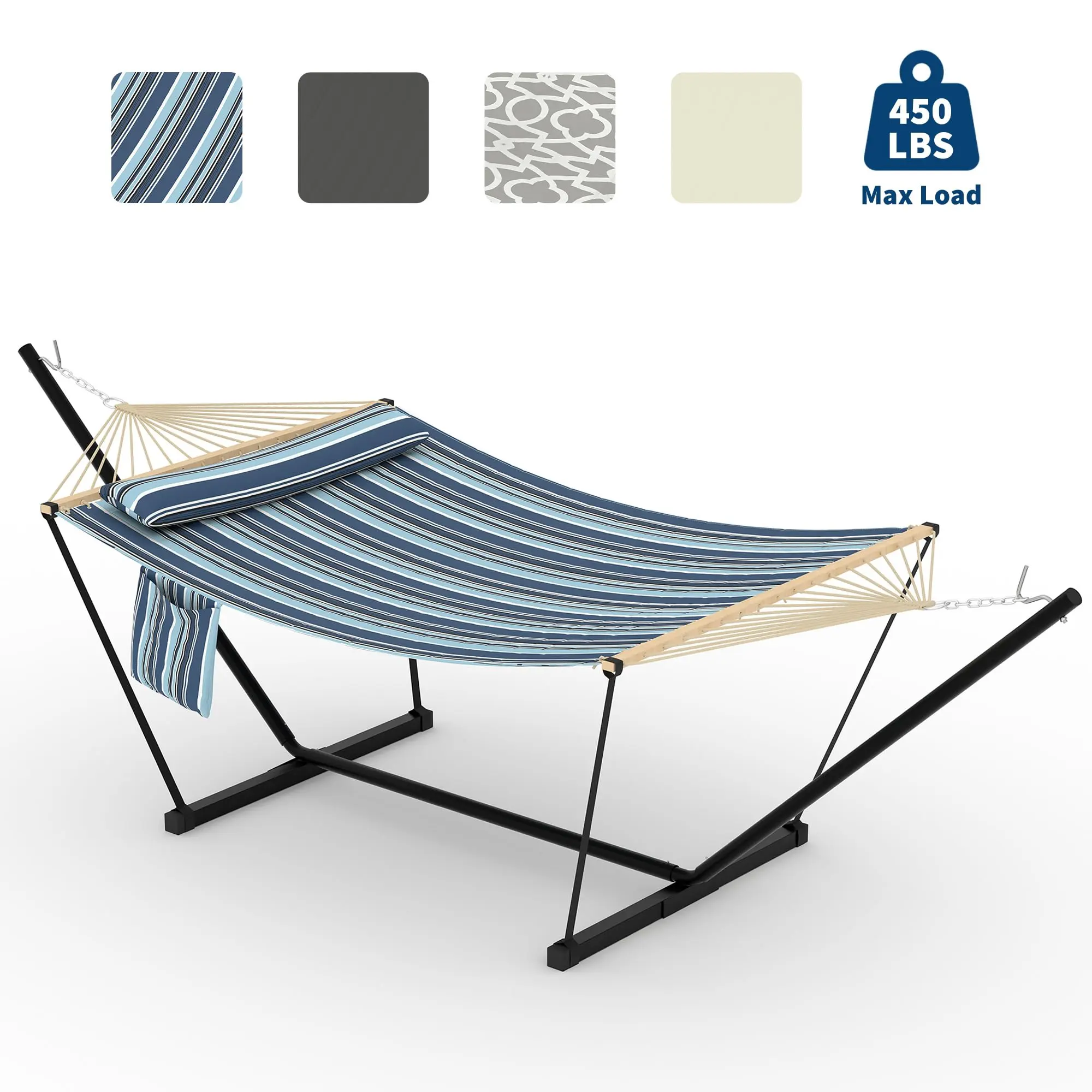12FT Outdoor Double Hammock with Heavy Duty Adjustable Steel Stand, Portable 2 Person Hammock for Patio Garden Beach Backyard