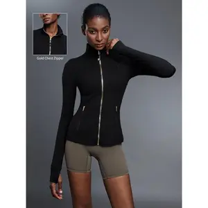 Women's Sporty Slim-Fit Yoga Jacket, Long Sleeve Metal Zipper Design, Outdoor Running Gym Wear, Fashionable Comfortable Daily