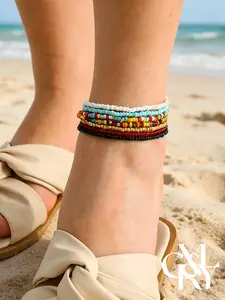 CYL&RY Y2K Summer Rainbow Beaded Anklet Set, 6Pcs Colorful Stackable Ankle Bracelets, Perfect for Beach OOTDs, TikTok Fits, Raves and Tropical Streetwear Styling