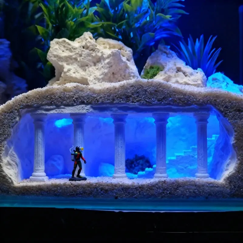 3D-Printed Precision Roman Column Aquarium Cave, Classical Theme PLA Plastic Shelter for Fish & Shrimp, Crab Hideout, 240x135x80mm Spacious Design, 4 Color Options, All-Seasons Pet Aquatic Decor, Crabs