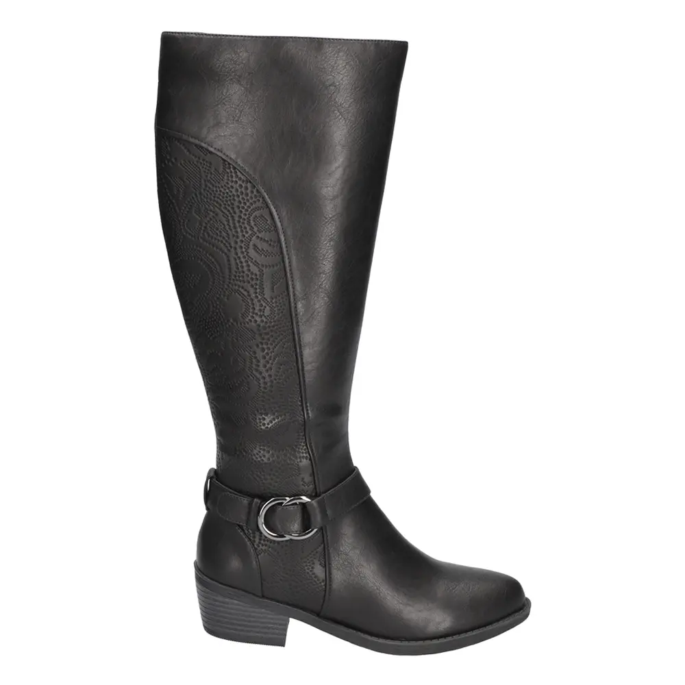 Easy Street Womens Luella Embossed Riding Round Toe Zippered Casual Boots Over the Knee Low Heel 1-2" - Black