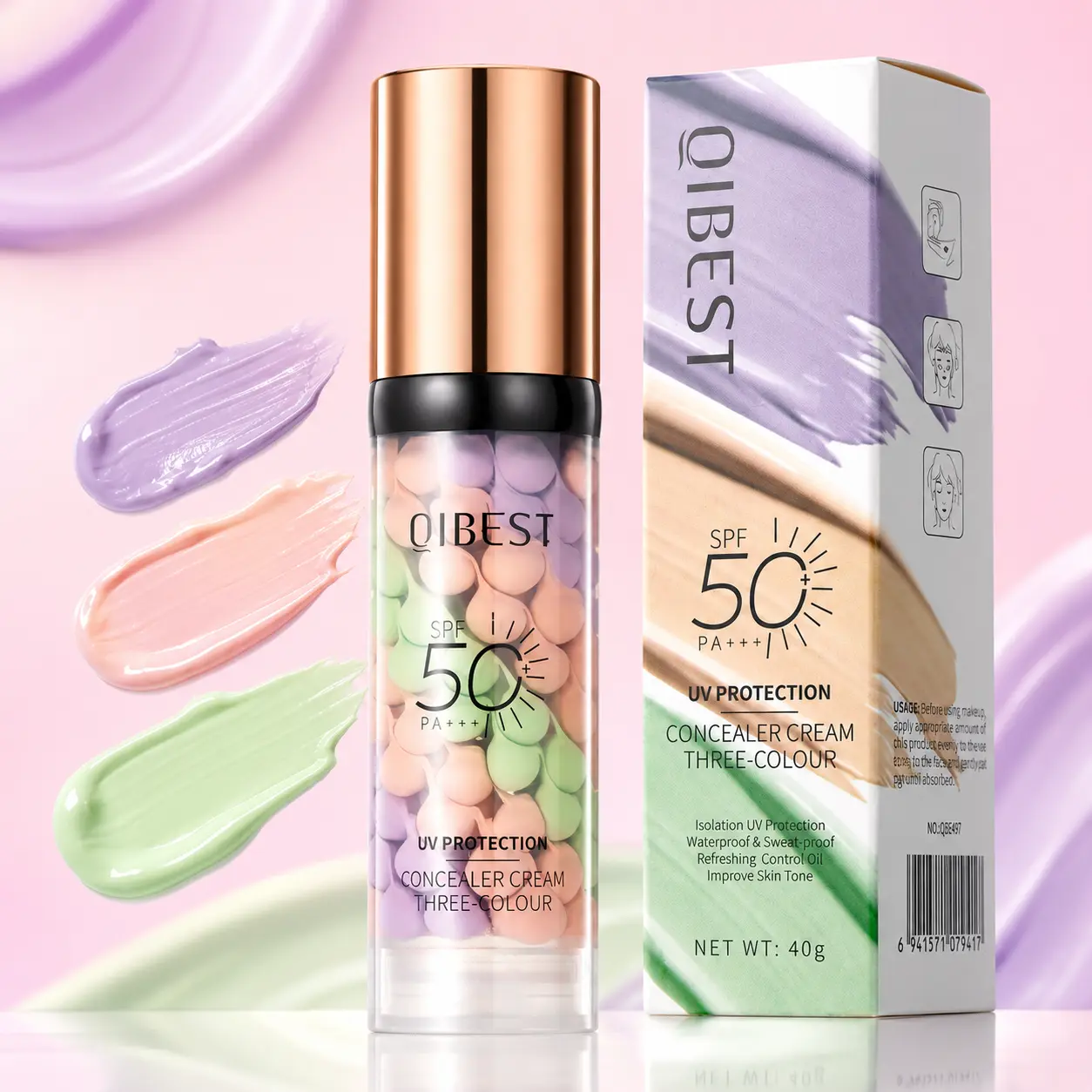Qibest 3-In-1 Color CorrectingFall DealsCosmetic Primer - SPF 50 Sun Shield, CreamTexture, Hydrate, Radiant, Matte, Protected,Oil Control, Long-Lasting Flawless Base forAll Skin Types, Even Skin Tone/Texture,Makeup Prep