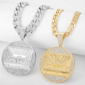 Mens Womens Hip Hop Last Supper Pendant Necklace Cuban Chain Hip Hop Necklace Fashion Jewelry Inlaid Zircon Chunky Gold Plated