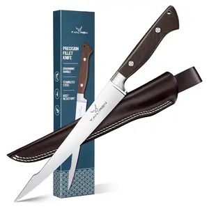 TAN REN Filet Knife for Fish 9 Inch, Stainless Steel Fillet Knife, Fishing Meat Fillet Knives with Sheath for Filleting and Cleaning, Full Tang Fish Filet Knives with Wood Handle, Father's Day Gift