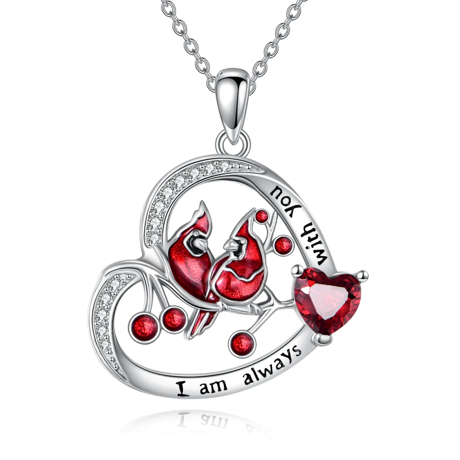 Women’s 925 Sterling Silver Cardinal Necklace, Red Bird Memorial Pendant, Female Birthday/Anniversary/Memorial Gift for Parents