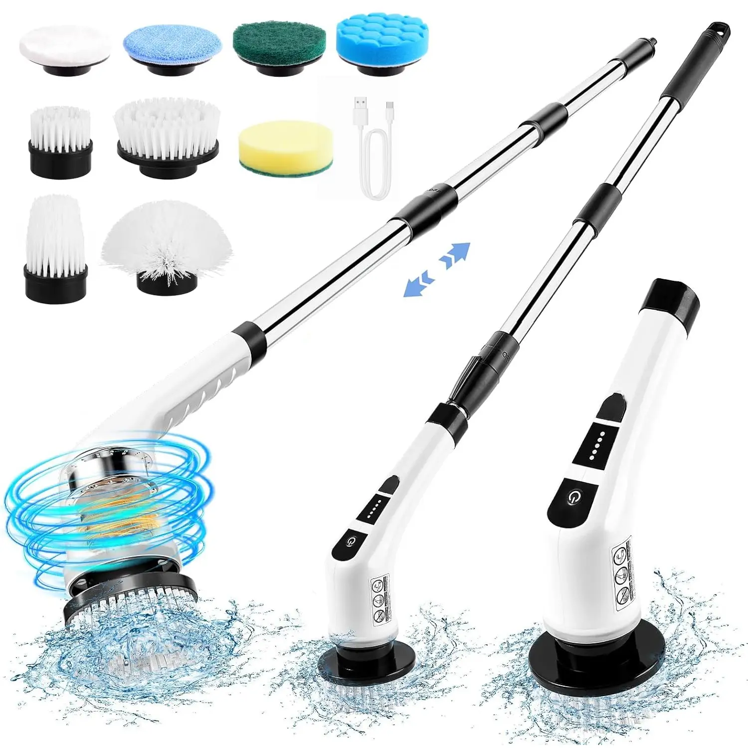 9-in-1 Electric Spin Scrubber, Cordless Rotating Cleaning Brush Set with 2 Adjustable Speeds and 9 Interchangeable Brush Heads, Suitable for Floors, Bathrooms, Bathtubs, Mats and Ceilings, Rechargeable Spin Scrubber, Home Cleaning Tool
