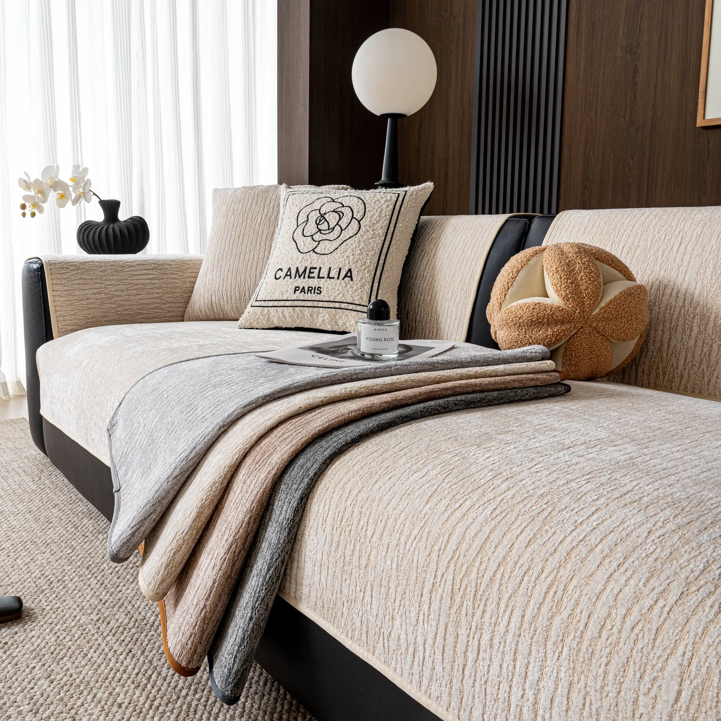 Pure Color Sofa Cover Snowflake Style, Non-Slip Sofa Protector, Soft Comfortable Couch Blanket or Pillowcase, Home Living Room Decor, Sofa Slipcover