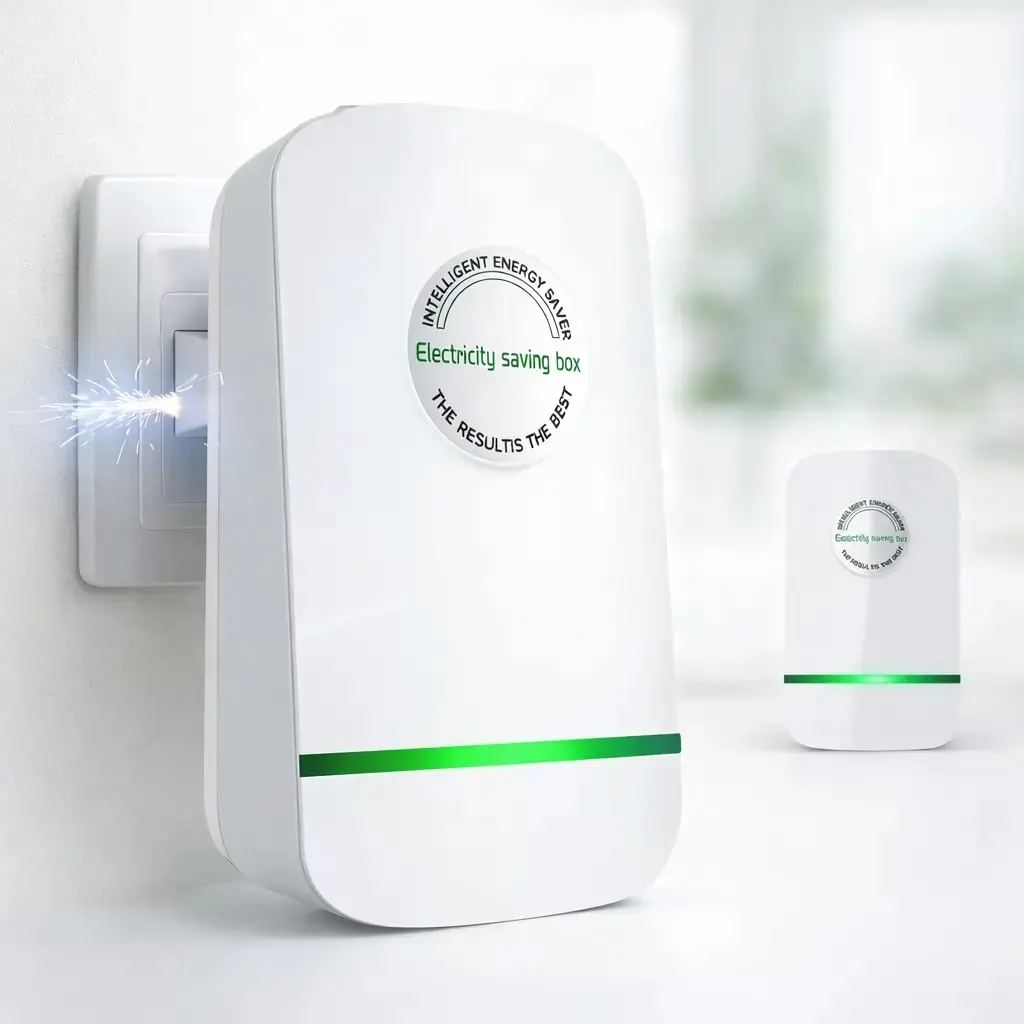 Energy-Saving Box – Device for Reducing Electricity Consumption and Lowering Electric Bills; Smart, Intelligent Plug-In Power Saver with Power Factor Correction; Surge Protector Strips for Outlets in Home and Office