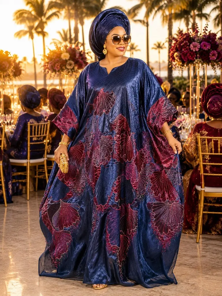 Always Lovely Blue Brocade Floral Kaftan Dress African Bubu Wedding Guest Attire Mother of The Bride Outfit Aso Ebi Engagement Ceremony Owambe Birthday Party Turkish Womenswear