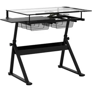 Drafting Table Adjustable for Artists - Art Drawing Desk with Storage for Painting Sketching - Glass Top for Painters Illustrators Cartoonists Black