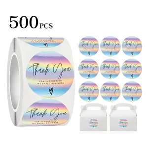 Thank You for Supporting My Small Business Lettering  Sticker, 500pcs/roll Rainbow Holographic Sticker, Gift Wrapping Sticker for Box Sealing, Gift Wrapping