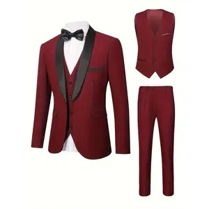 Men’s three-piece formal suit featuring a shawl-collar, buttoned sports jacket; a tailcoat vest; and formal trousers—elegant and fashionable, suitable for banquets, dances, and parties. GARMENTARY