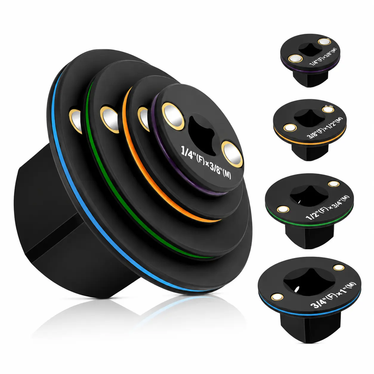 2026 Improved Low Profile Impact SocketSet, 4 Piece Stubby Drive Socket AdapterSet, 1/4" to 3/8", 3/8" to 1/2",1/2" to 3/4"3/4" to 1", Compact Tools for Tight Spaces,Perfect Father's Day Gift