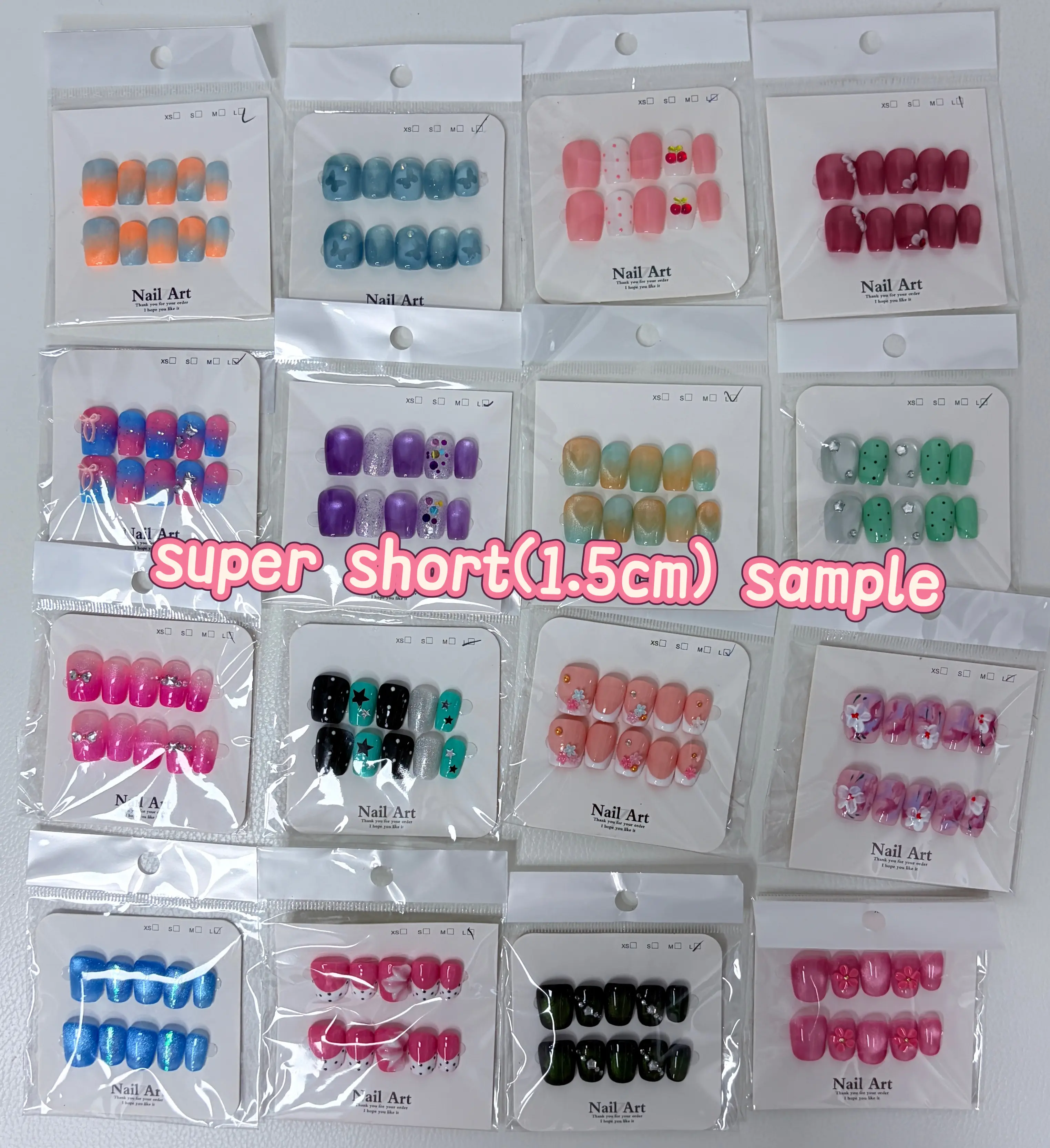 Jojo(15587)gc.$30 for 21 pairs handmade press on super short(1.5cm) nails mystery box