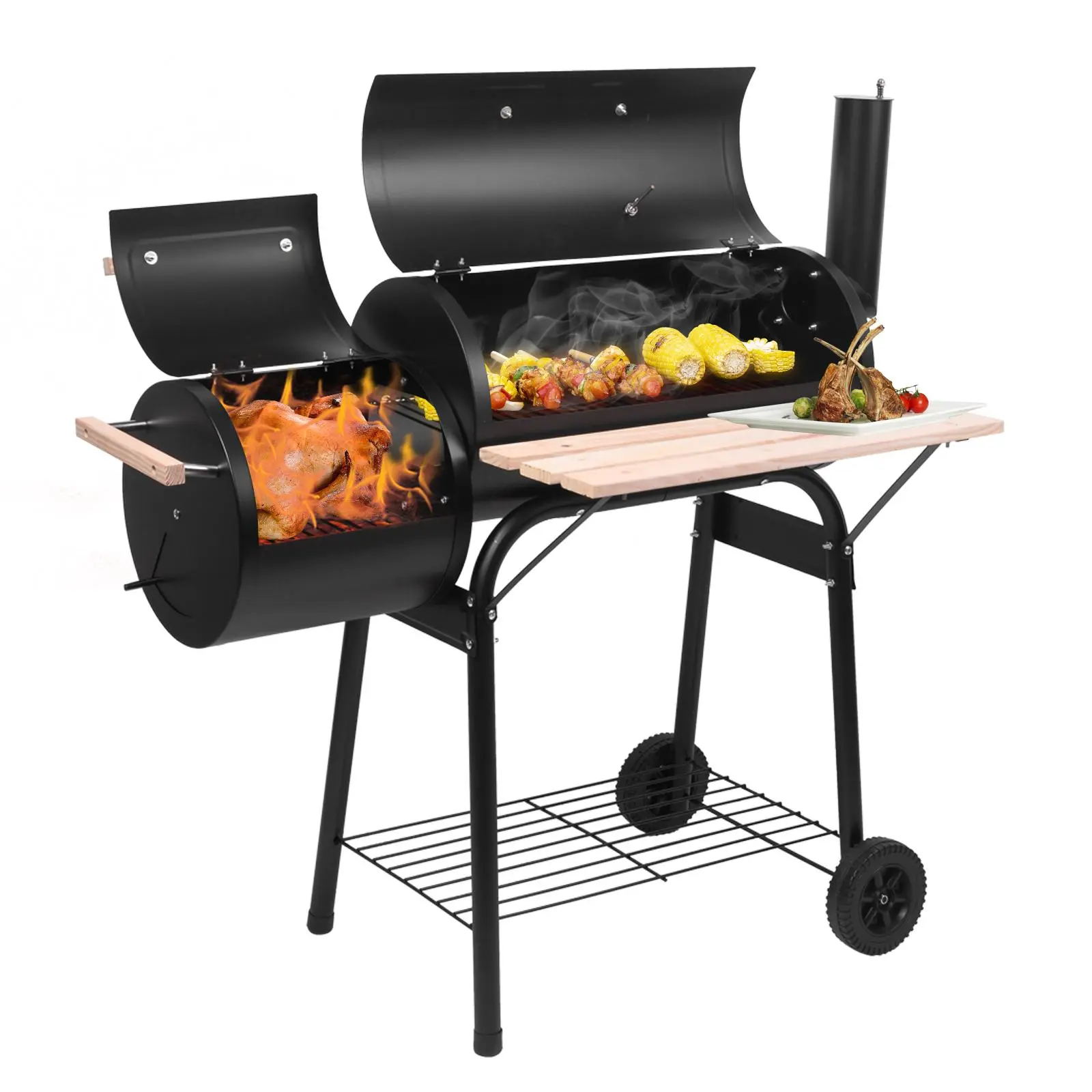 Ubesgoo BBQ Charcoal Grill, Outdoor Patio Barbecue Cooker With Offset Smoker, Wheels And Tray For Balcony Picnics, Party And Camping