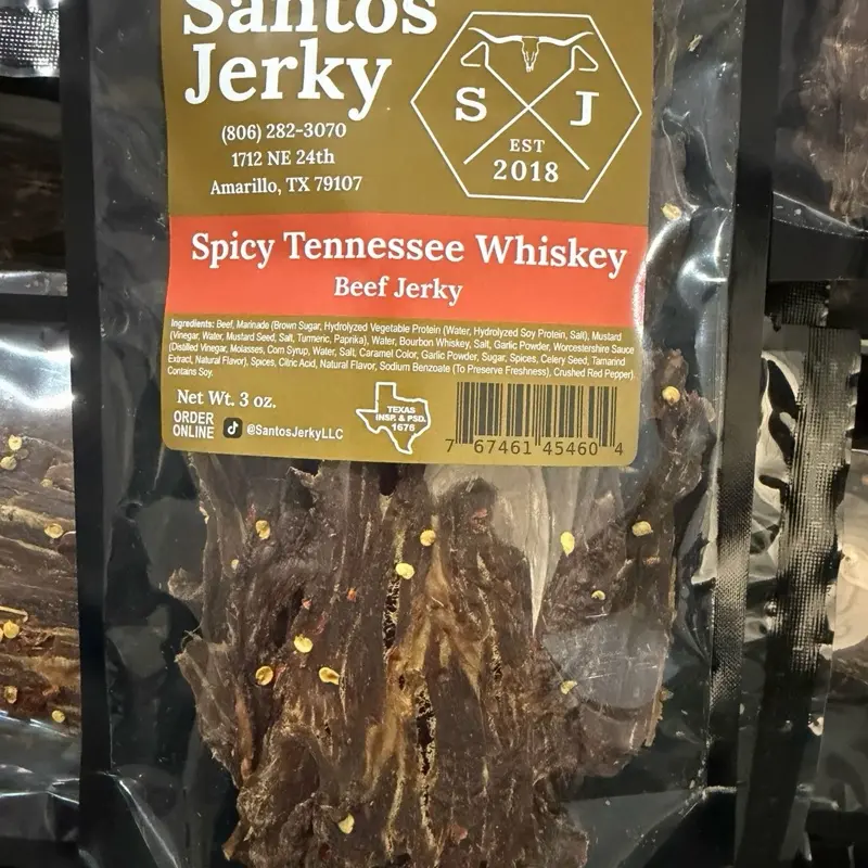 Santos Spicy Tennessee Whiskey Beef Jerky - Food Snacks, Snack Bites with Bold Jerky Flavor, Dried Perfect Treat