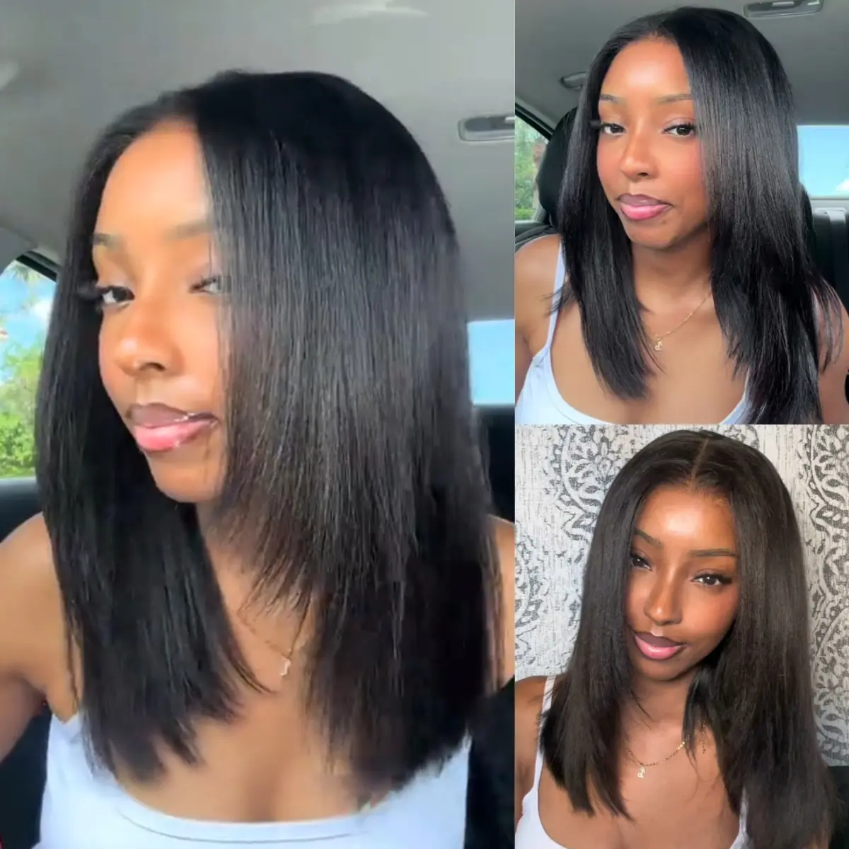 UNice Byebye Slip Layer Yaki Straight Bob Wigs with Drwastring 7x5 HD Lace Closure Human Hair Wigs Easy to Install Natural Hairline Beginners Friendly