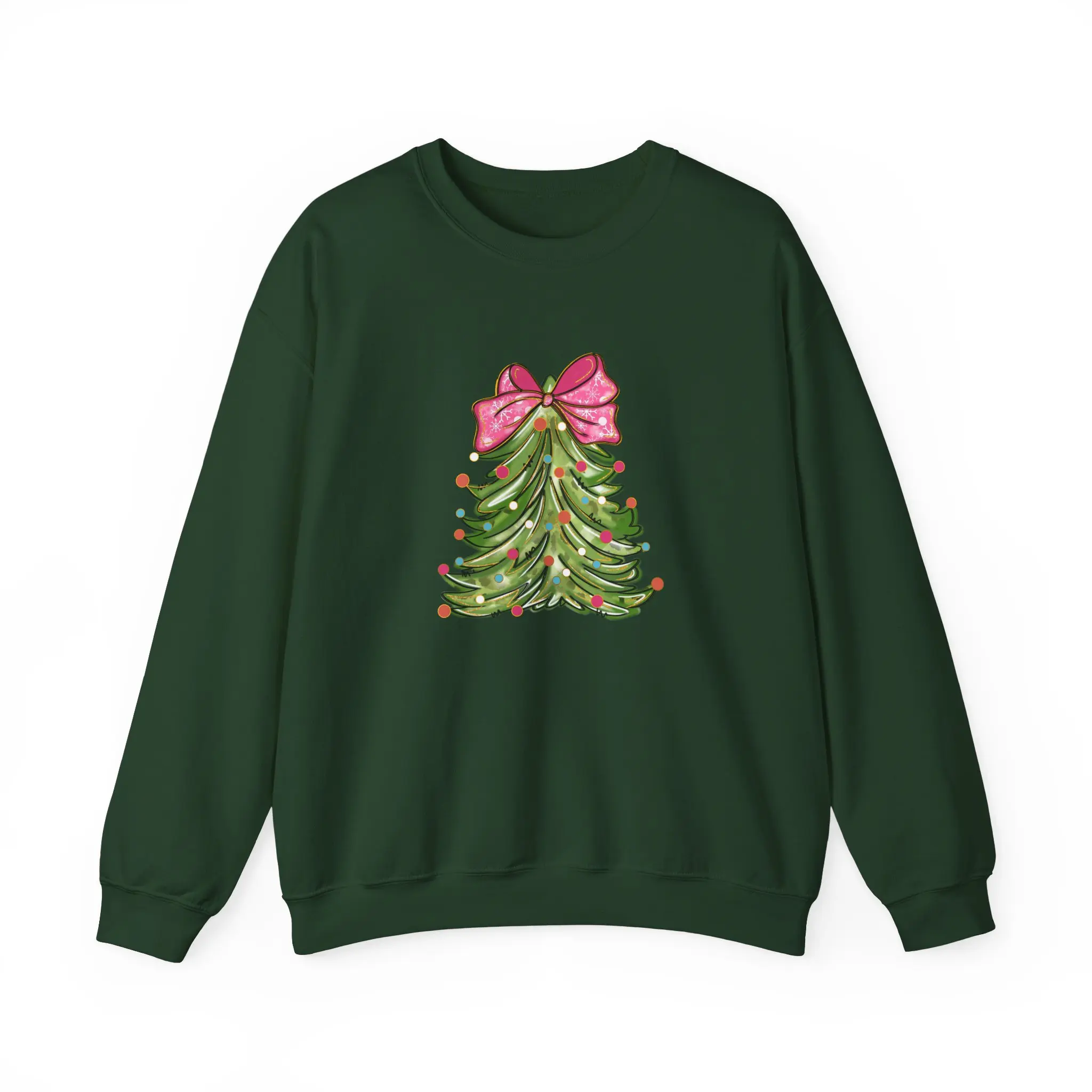 Pink Bow Christmas Tree Sweater - Cute Holiday Crewneck for Women, Festive Xmas Sweater with Girly Bow, Cozy Winter Pullover, Christmas Party Outfit, Fun & Trendy Holiday Fashion, Stylish Christmas Sweater, Cute Gift Idea, Soft Casual Winter Apparel