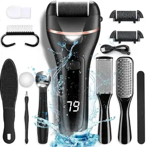 Professional Foot Care Tool Set, Electric Exfoliating Feet Callus Remover Kit, Hard Cracked Dry Dead Skin Treatment, 3 Roller Heads, 2 Speeds, Battery Display, Foot Care Product