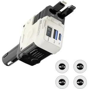 69w Retractable Car Charger, Essential Road Trip Accessory, Travel Essential, 4-In-1 Fast Charging, USB-C Adapter with Shock Absorbers, iPhone 16