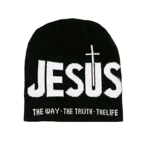 Unisex Y2K Letter Jacquard Knit Beanie  Casual Cross Pattern Winter Hat, Soft Stretch & Warm, Trendy Streetwear Style for Men & Women, Ideal for Outdoor Sports, Skateboarding & Daily Wear