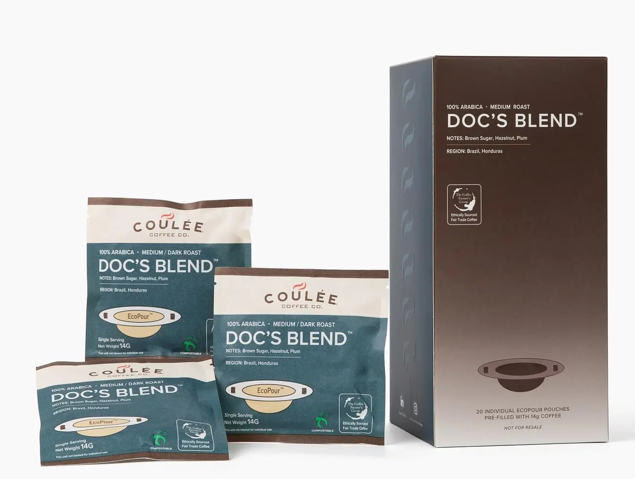 Coulée EcoPour Dark Roast Arabic Coffee Beans - Single-Serve Coulée Coffee, Pre-Filled All-Paper Filters, Plastic-Free, Brown Sugar & Plum Notes, Hot Water Brewable for Camping, Evening Wind-Down
