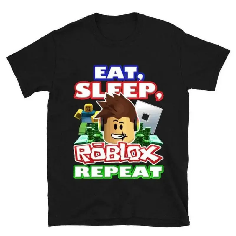 Eat, Sleep, Roblox Repeat Roblox Shirt Showcasing Nostalgic and Iconic Gaming Artwork Casual Menswear T-Shirt Graphic Crewneck