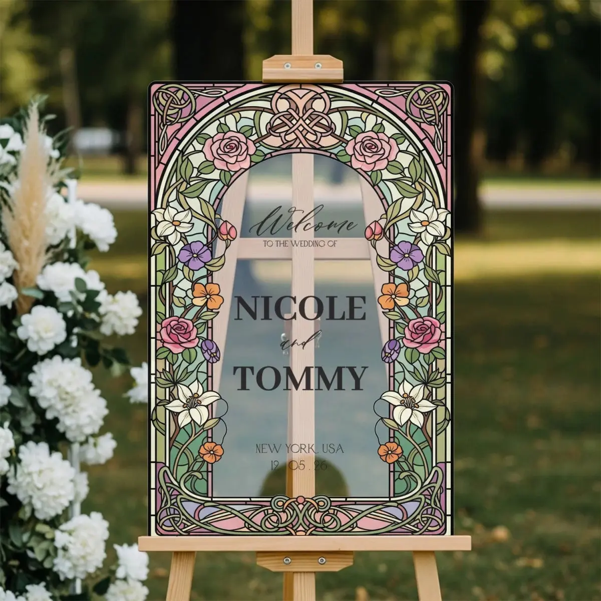 Wildflowers Mirror Wedding Welcome Sign