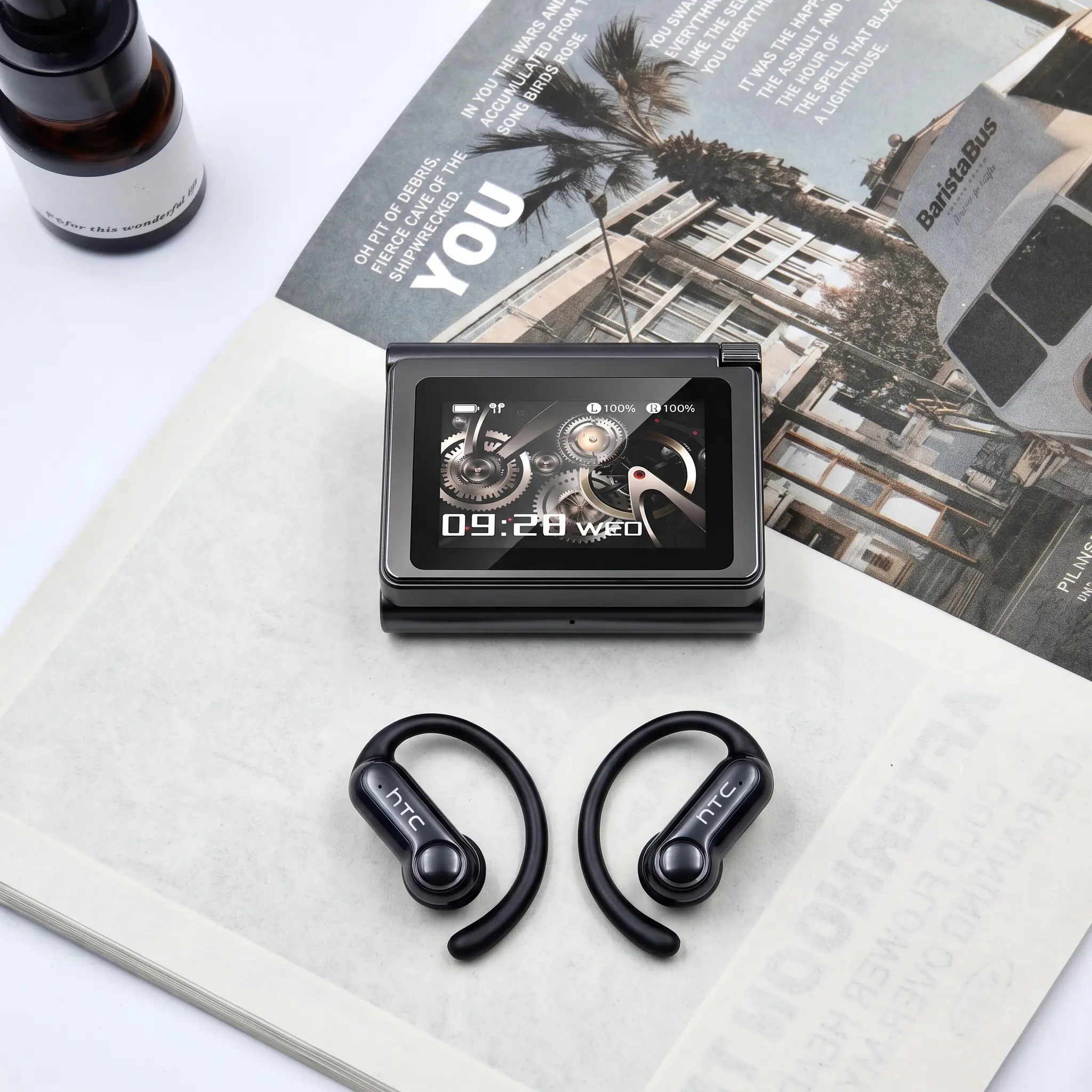 HTC NE80 Sports Earphones + with Full-Color Smart Screen — Noise Cancellation, Brand-New Bluetooth 6.0, 35+ Hour Playtime, Ideal for Office, Sports, Study, and Audio Calls, Gifts for Men and Women wireless earbuds