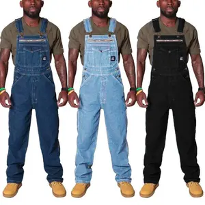 NewMen's Denim Overalls with Straps Ripped Denim Work Pants