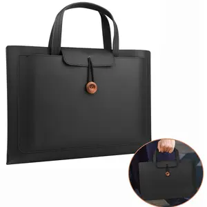 Minimalist Waterproof PU Leather Laptop Briefcase for Men - Lightweight, Ergonomic, Portable Tote with Front Zip Pockets, Streamlined Organization, Bags Protection Cover for Work Travel
