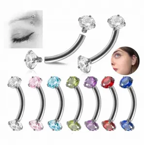 F136 Titanium Alloy Eyebrow Ring Curved Barbell, Lip Ring, Earring, Inner Thread Ear Cartilage Stud, Zircon Stone Piercing Jewelry, Unisex New Style