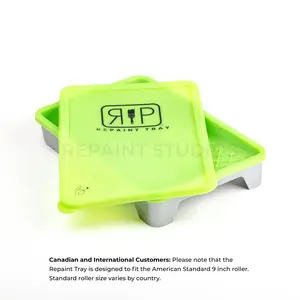 The Repaint Tray Eco-Friendly Silicone Paint Tray with Liner & Lid 3 Piece Set Fits 9 Inch Roller Reusable & Flexible 11.5x16" 1Qt Tray - Painting