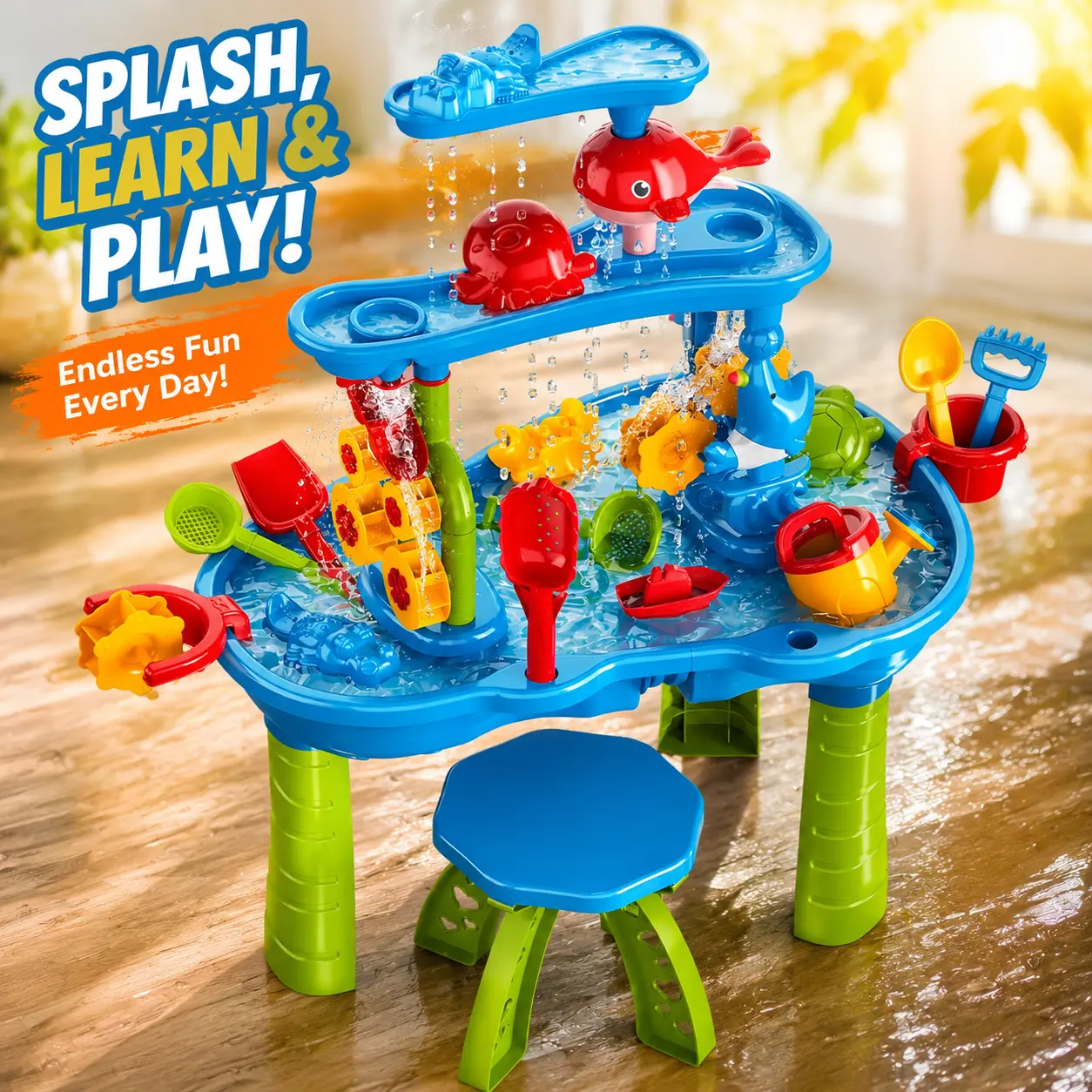 Water Table, 3-Tier Outdoor Sand and Water Play Water Activity Tables Beach Toys for Outside Backyard,Summer Holiday Outdoor Outside Toys