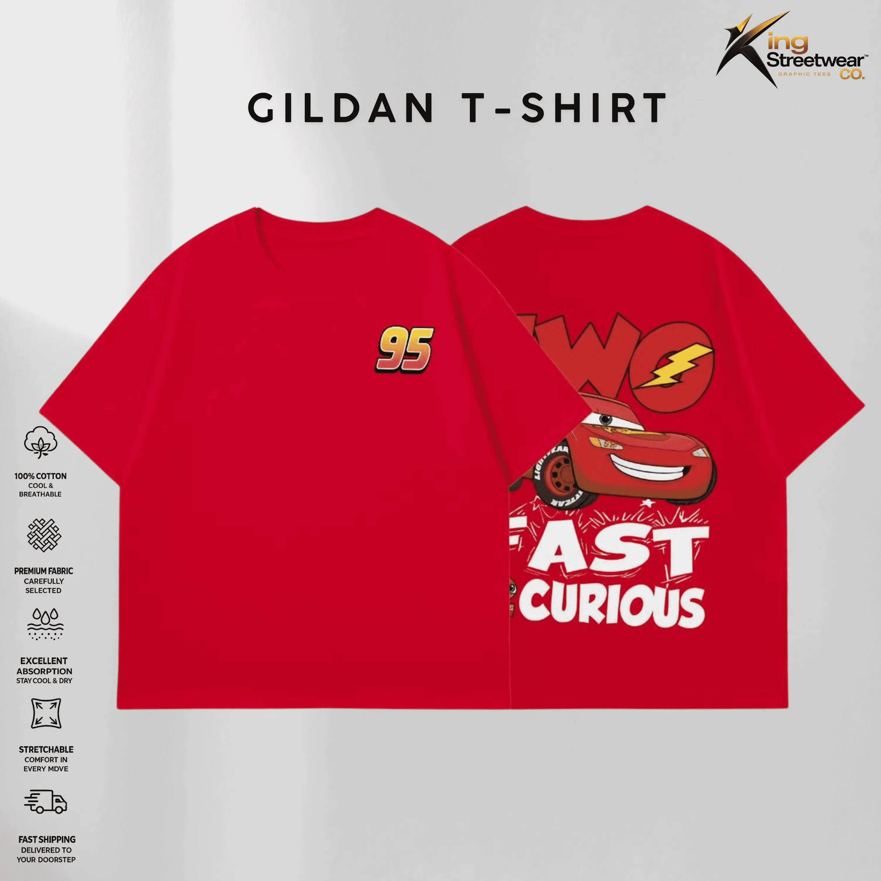 Retro Two Side Cars Gildan T-shirt,Cars Movie TShirt,McQueen and Mater Retro Vintage Unisex Oversized Anime Graphic Tee – Trendy Y2K Acid Gildan, Manga Game Movie Lover Gift For Fans Merch