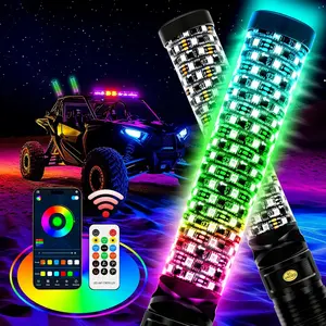 2PCS 1ft RGB Spiral LED Whip Lights Side by Side Antenna Chase Buletooth APP Remote Contral with Turn Signal Brake Lights for UTV RZR Can-Am ATV SxS Sand Dune Buggy Trucks