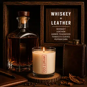 Whiskey+Leather 13.5oz Hand-poured Candle in Reusable Whiskey Glass