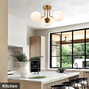 3-Arm Chandelier Lampshade, Plastic Round Ball Light Cover, Adjustable Arm Direction, Iron Base E27 Socket Indoor Home Decor