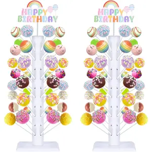 2 Pack Wood Cake Pop Stands, 60 Holes Lollipop Holder Display, Candy Table Dessert Stand for Wedding Baby Shower Birthday Christmas Party Decor